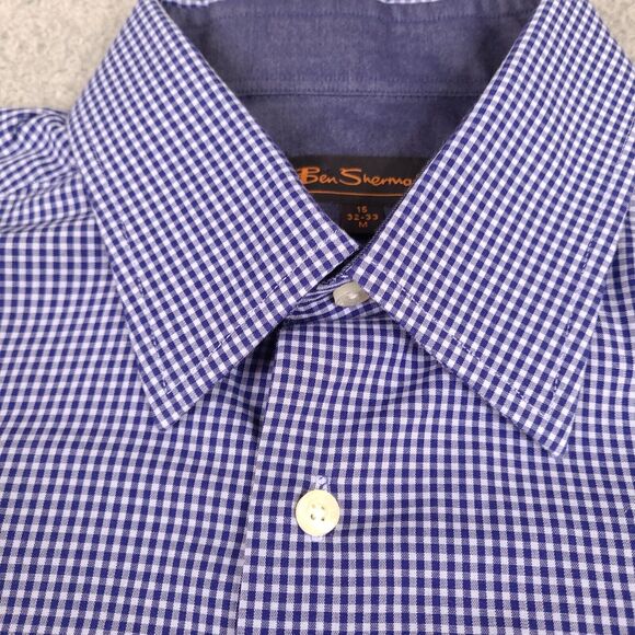 Ben Sherman Shirt Mens Medium Blue Plaid Gingham‎ Button Down Long Sleeve - Picture 5 of 13